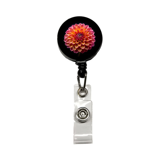 Dahlia Flower Photo Retractable ID Key Card Name Tag Badge Holder with Clip