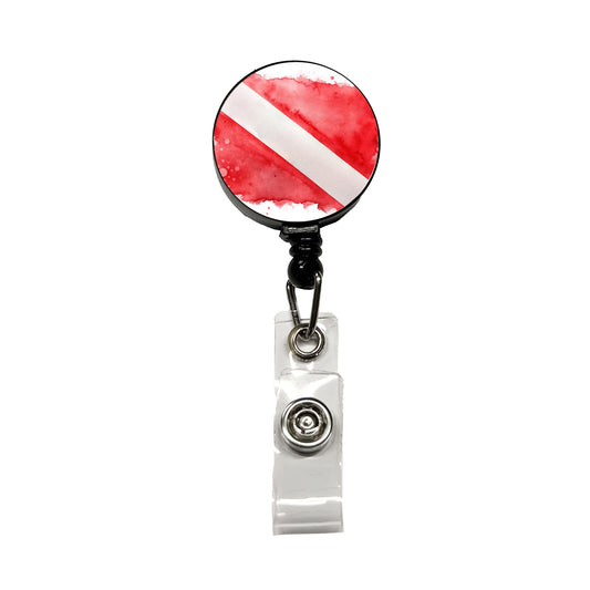 Diver Diving Dive Flag Watercolor Retractable ID Key Card Name Tag Badge Holder with Clip