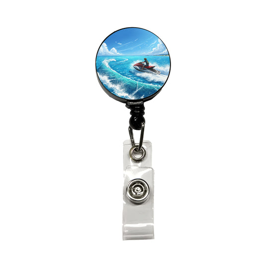 Jet Ski Skiing On Vacation Retractable ID Key Card Name Tag Badge Holder with Clip