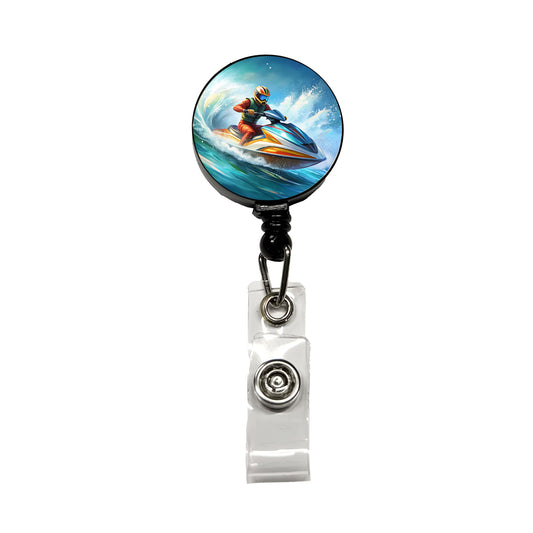 Jet Ski Skiing Racing Retractable ID Key Card Name Tag Badge Holder with Clip