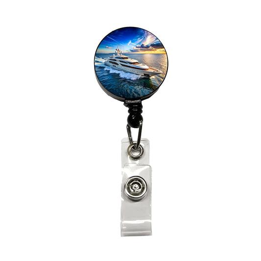 Luxury Yacht Ship At Sea Retractable ID Key Card Name Tag Badge Holder with Clip