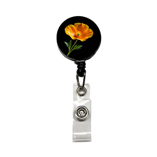 Orange California Poppy Flower Photo Retractable ID Key Card Name Tag Badge Holder with Clip
