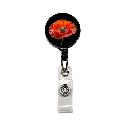 Orange Poppy Flower Photo Retractable ID Key Card Name Tag Badge Holder with Clip