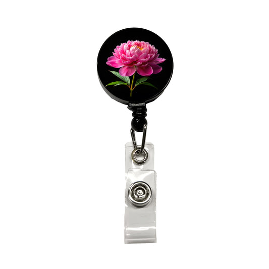 Peony Flower Photo Retractable ID Key Card Name Tag Badge Holder with Clip