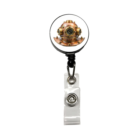 Retro Copper And Brass Diving Helmet Retractable ID Key Card Name Tag Badge Holder with Clip