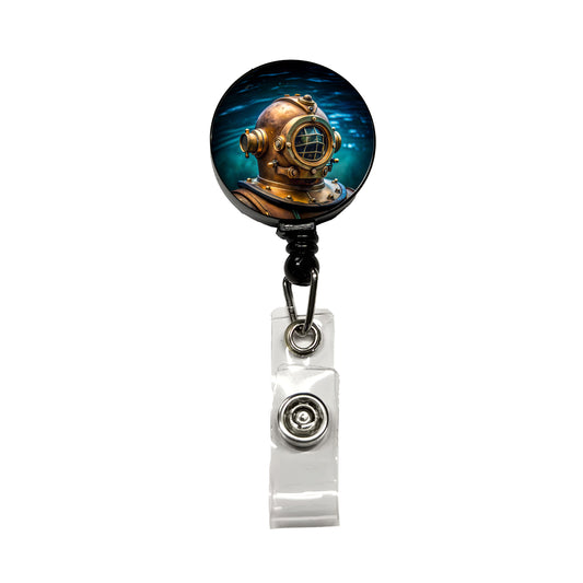 Retro Diving Helmet Suit Underwater Retractable ID Key Card Name Tag Badge Holder with Clip