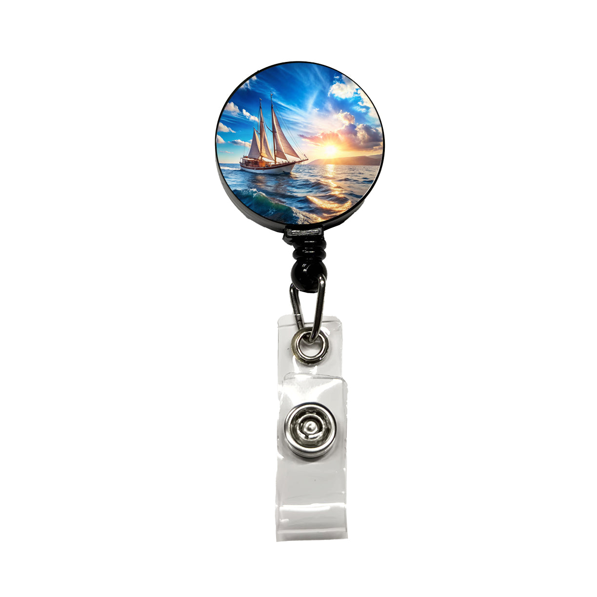 Sailboat On The Ocean Retractable ID Key Card Name Tag Badge Holder with Clip