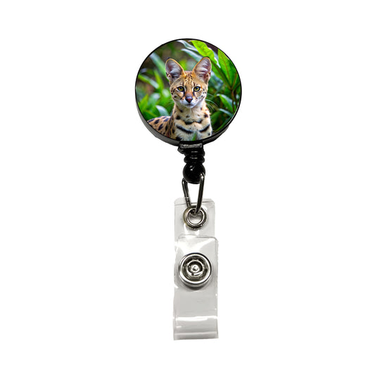 Serval Wild Cat Photo Retractable ID Key Card Name Tag Badge Holder with Clip
