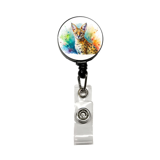 Serval Wild Cat Watercolor Design Retractable ID Key Card Name Tag Badge Holder with Clip