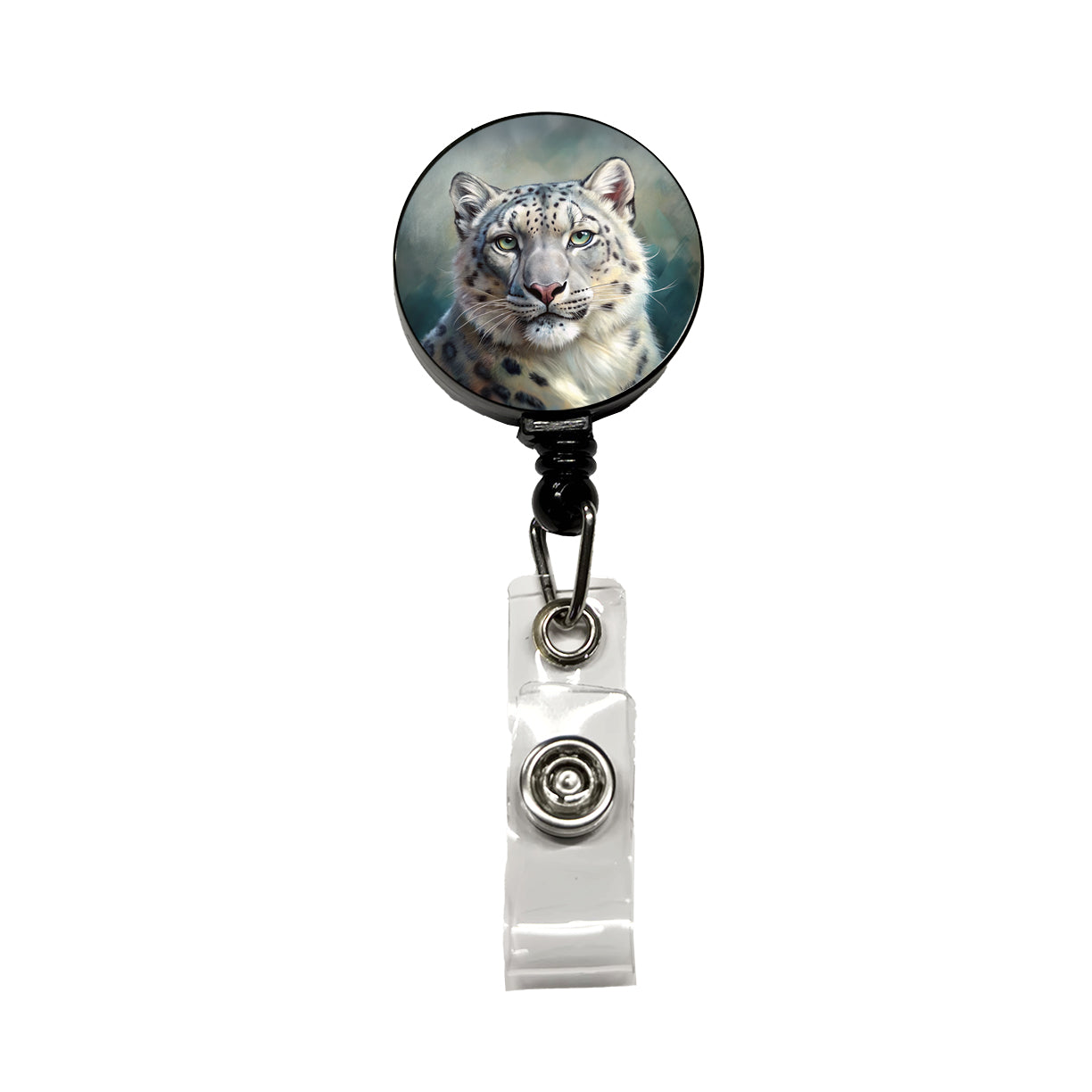 Snow Leopard Illustration Retractable ID Key Card Name Tag Badge Holder with Clip