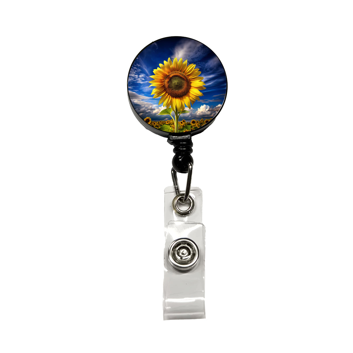 Sunflower Against a Deep Blue Sky Retractable ID Key Card Name Tag Badge Holder with Clip