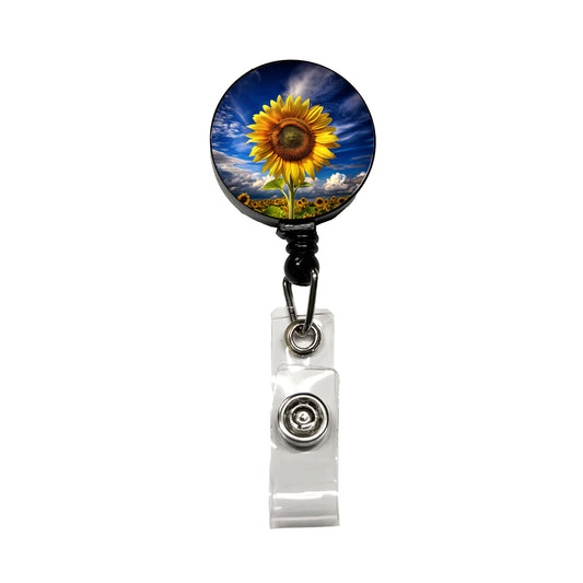 Sunflower Against a Deep Blue Sky Retractable ID Key Card Name Tag Badge Holder with Clip