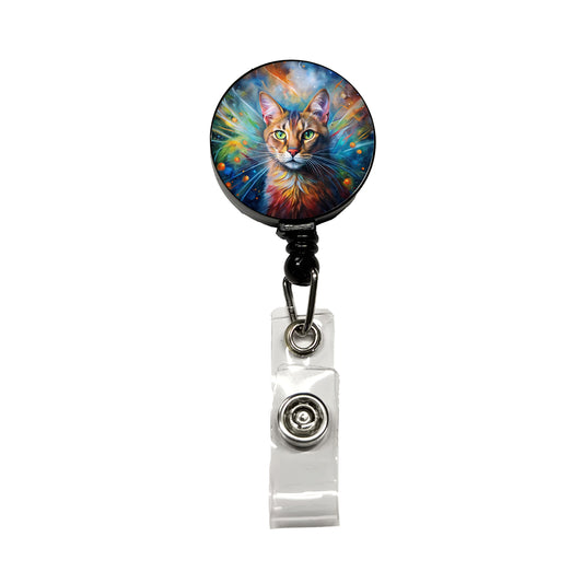 Tabby Cat Abstract Art Color Explosion Retractable ID Key Card Name Tag Badge Holder with Clip