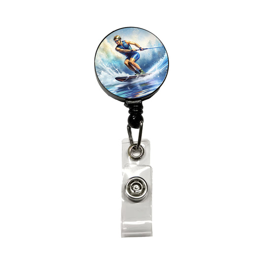 Water Ski Skiing Retractable ID Key Card Name Tag Badge Holder with Clip