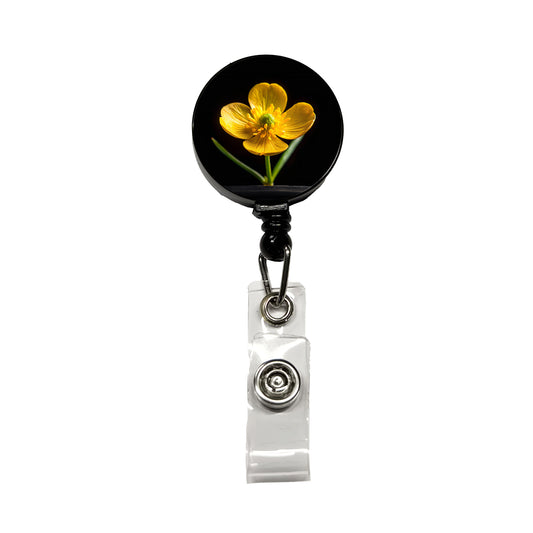 Yellow Buttercup Flower Photo Retractable ID Key Card Name Tag Badge Holder with Clip