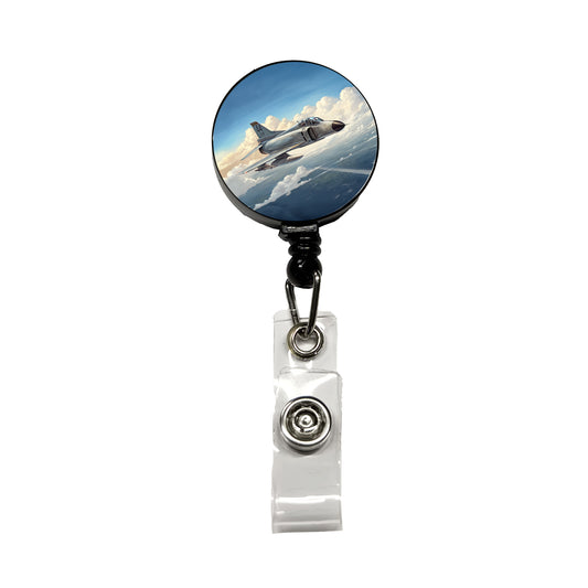 F-4 Phantom II Fighter Bomber Jet Plane Retractable ID Key Card Name Tag Badge Holder with Clip