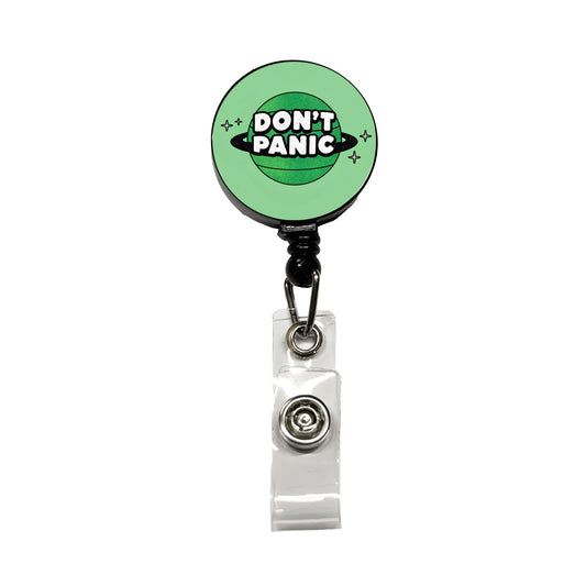 Don't Panic Funny Saying With Planet Retractable ID Key Card Name Tag Badge Holder with Clip