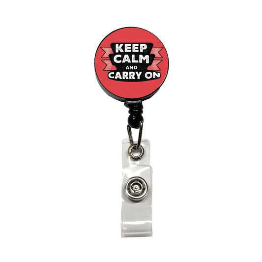Keep Calm And Carry On Funny Retractable ID Key Card Name Tag Badge Holder with Clip