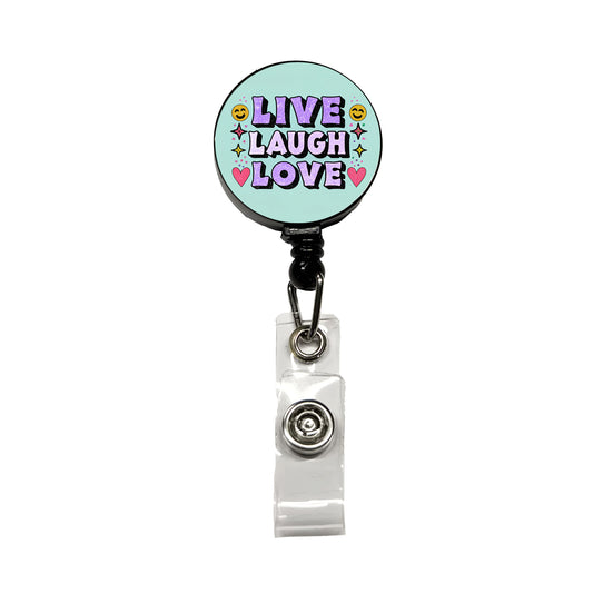 Live Laugh Love Funny Faces Hearts Retractable ID Key Card Name Tag Badge Holder with Clip