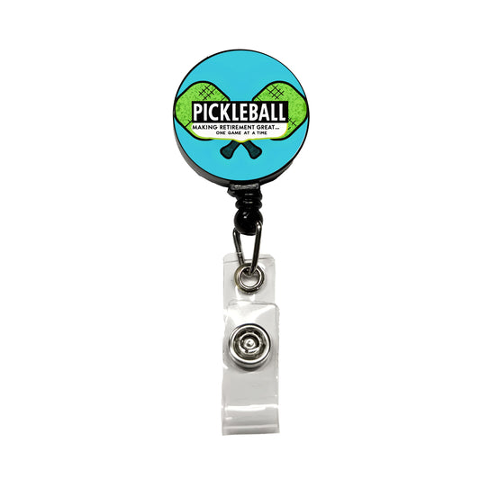 Pickleball Making Retirement Great One Game At A Time Retractable ID Key Card Name Tag Badge Holder with Clip