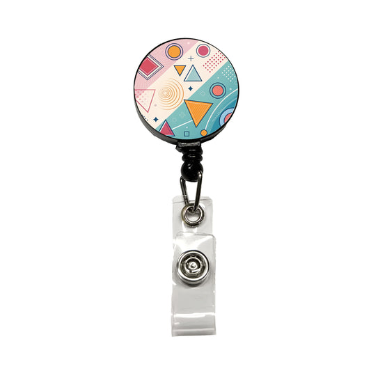 Abstract Geometric Shapes Colorful Retractable ID Key Card Name Tag Badge Holder with Clip