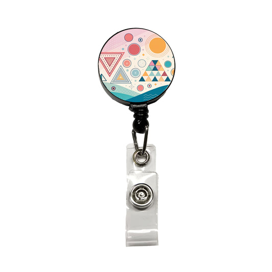 Abstract Geometric Shapes Retro Retractable ID Key Card Name Tag Badge Holder with Clip