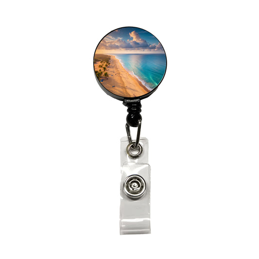 Aerial Beach Ocean View Island Vacation Retractable ID Key Card Name Tag Badge Holder with Clip