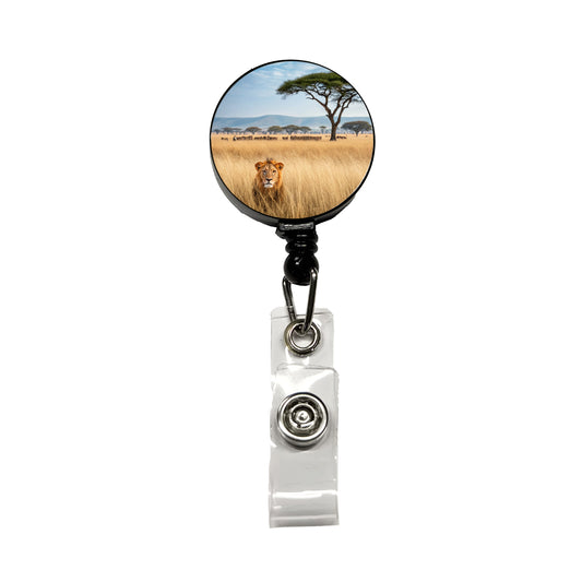 African Safari Lion Retractable ID Key Card Name Tag Badge Holder with Clip