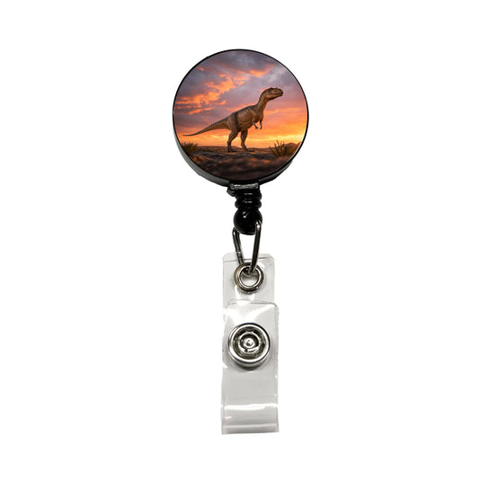 Allosaurus Standing Sunset Dinosaur Retractable ID Key Card Name Tag Badge Holder with Clip