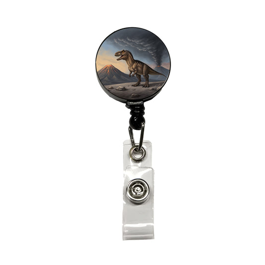 Allosaurus Two Volcanos Dinosaur Retractable ID Key Card Name Tag Badge Holder with Clip