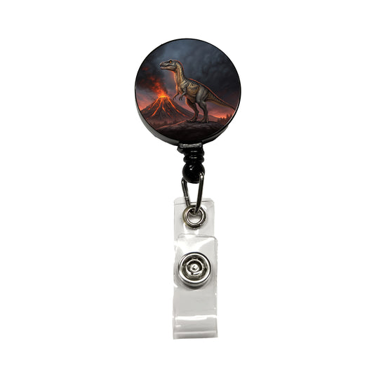 Allosaurus Volcano Dinosaur Retractable ID Key Card Name Tag Badge Holder with Clip