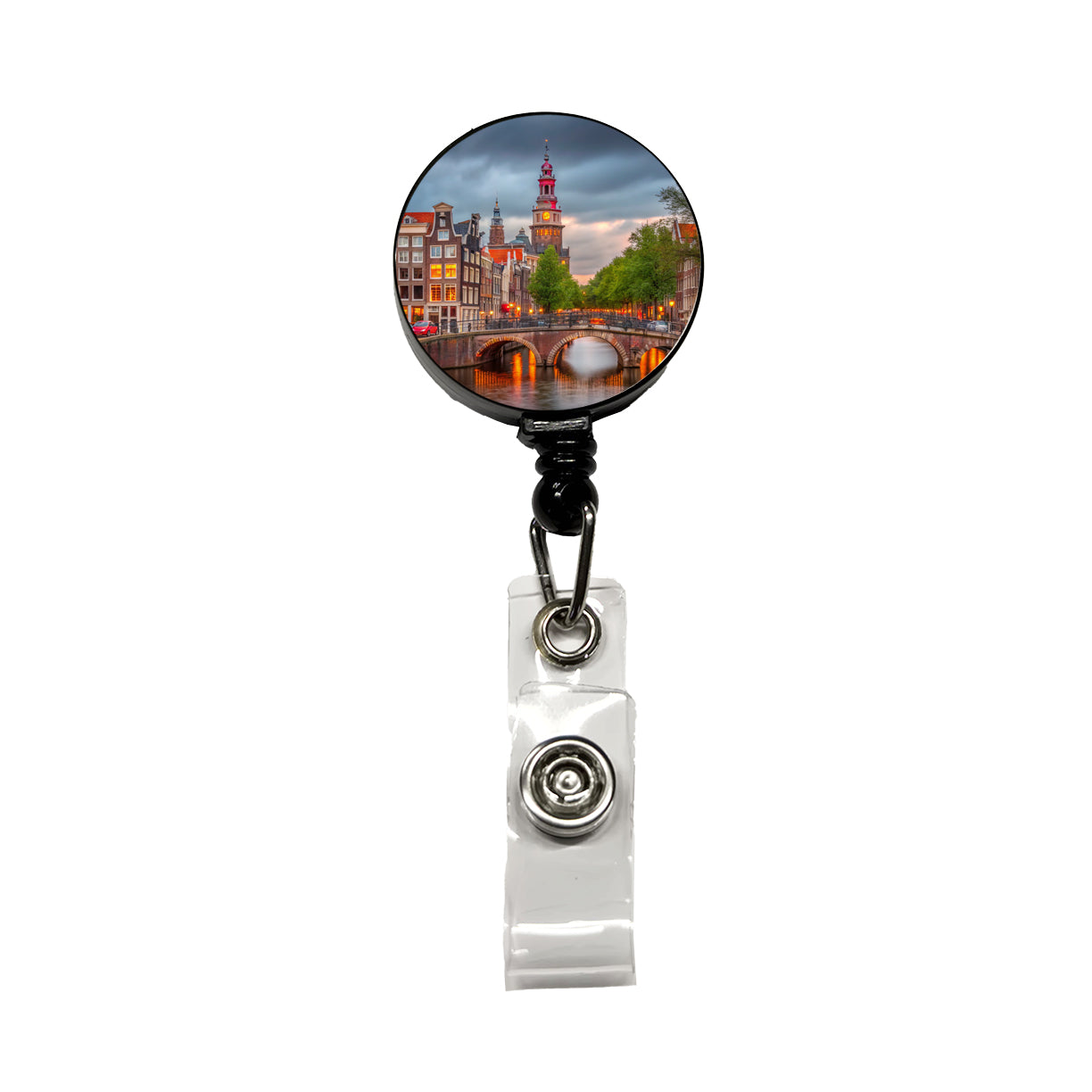 Amsterdam Netherlands At Sunset Retractable ID Key Card Name Tag Badge Holder with Clip