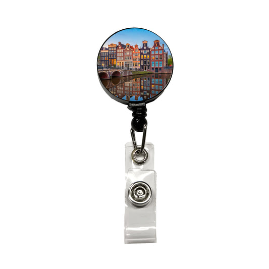 Amsterdam Netherlands Photo Retractable ID Key Card Name Tag Badge Holder with Clip