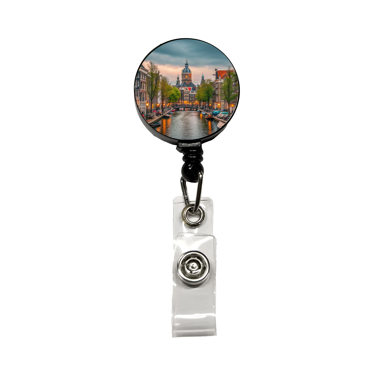 Amsterdam Netherlands Twilight Canals Retractable ID Key Card Name Tag Badge Holder with Clip