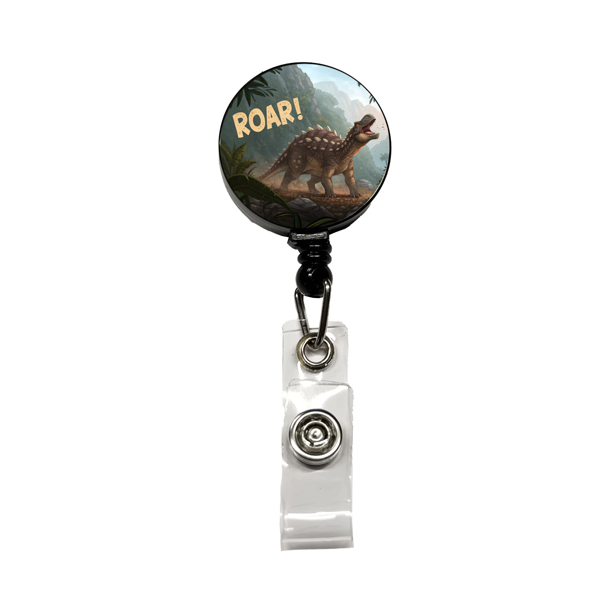 Ankylosaurus Roar Dinosaur Retractable ID Key Card Name Tag Badge Holder with Clip