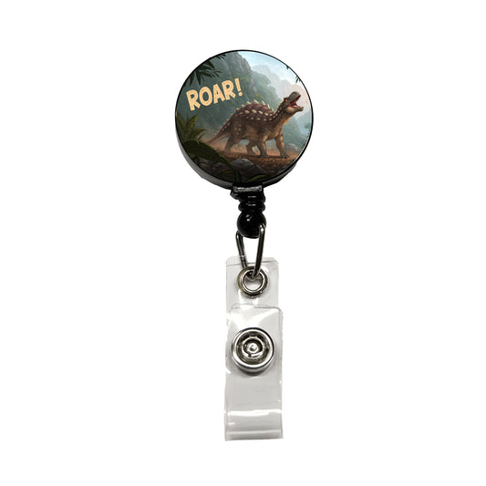 Ankylosaurus Roar Dinosaur Retractable ID Key Card Name Tag Badge Holder with Clip