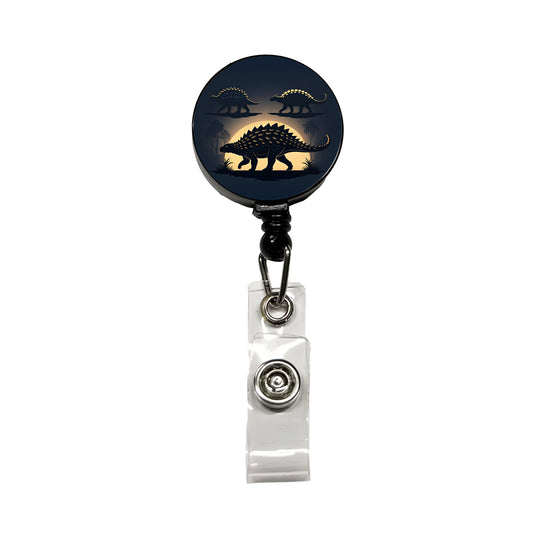 Ankylosaurus Silhouettes Walking Dinosaurs Retractable ID Key Card Name Tag Badge Holder with Clip