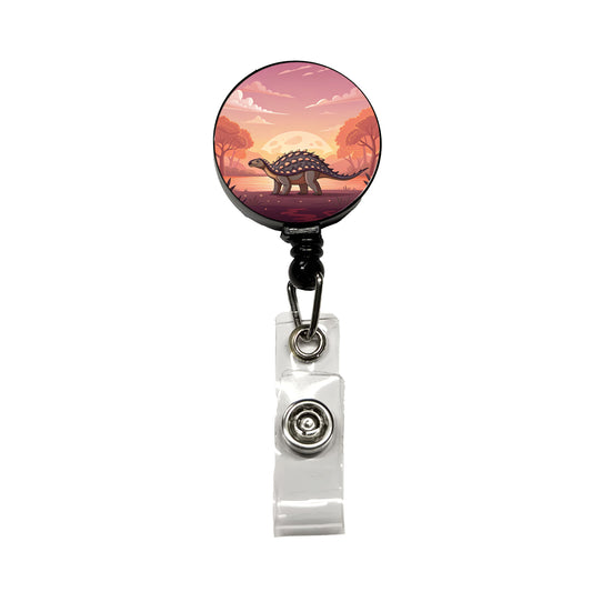 Ankylosaurus Sunset Dinosaur Retractable ID Key Card Name Tag Badge Holder with Clip