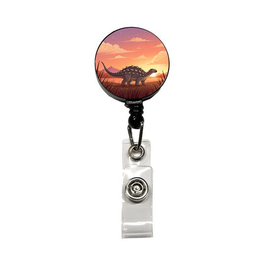 Ankylosaurus Sunset Sunrise Dinosaur Retractable ID Key Card Name Tag Badge Holder with Clip