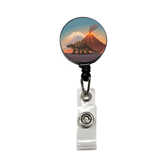 Ankylosaurus Volcanos Dinosaur Retractable ID Key Card Name Tag Badge Holder with Clip