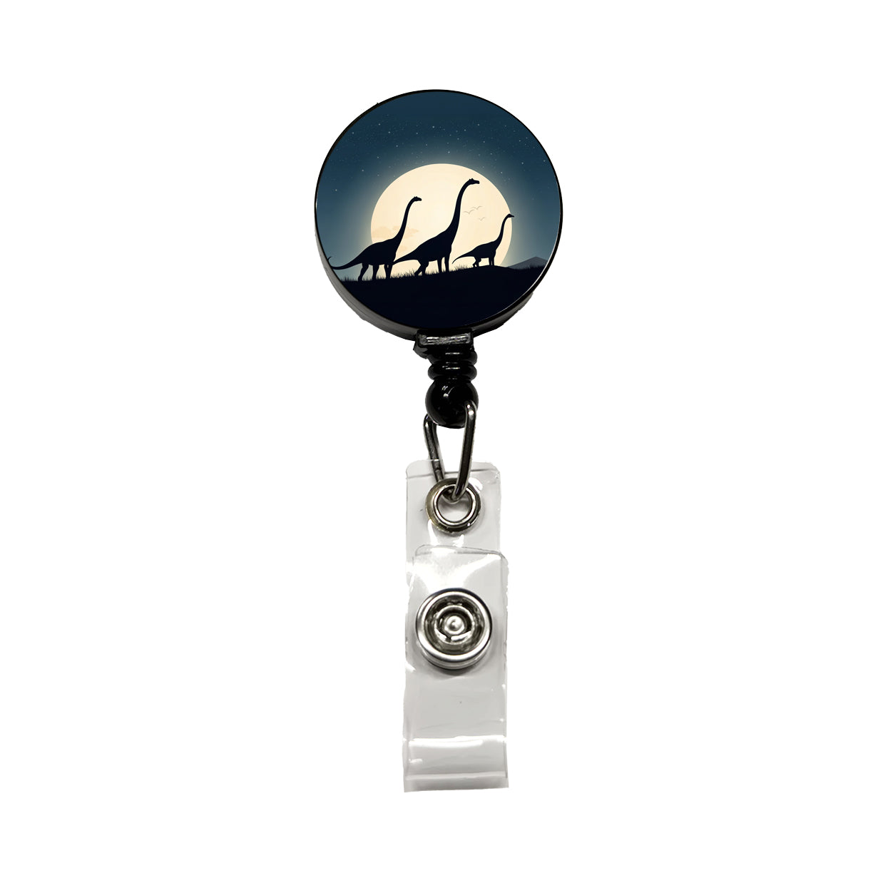 Apatosaurus Silhouettes Moon Night Dinosaurs Retractable ID Key Card Name Tag Badge Holder with Clip