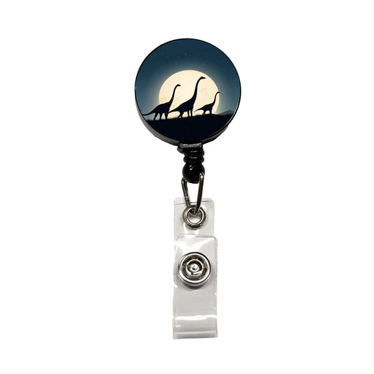 Apatosaurus Silhouettes Moon Night Dinosaurs Retractable ID Key Card Name Tag Badge Holder with Clip