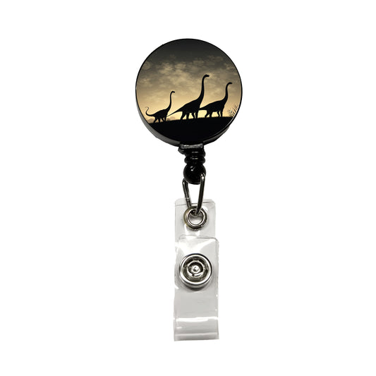 Apatosaurus Silhouettes Walking Dinosaurs Retractable ID Key Card Name Tag Badge Holder with Clip