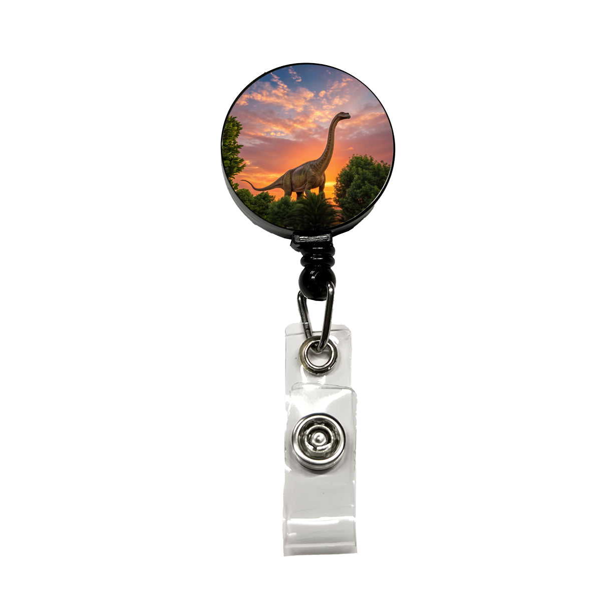 Apatosaurus Sunset Dinosaur Retractable ID Key Card Name Tag Badge Holder with Clip
