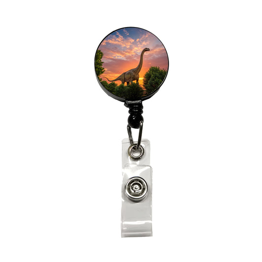 Apatosaurus Sunset Dinosaur Retractable ID Key Card Name Tag Badge Holder with Clip