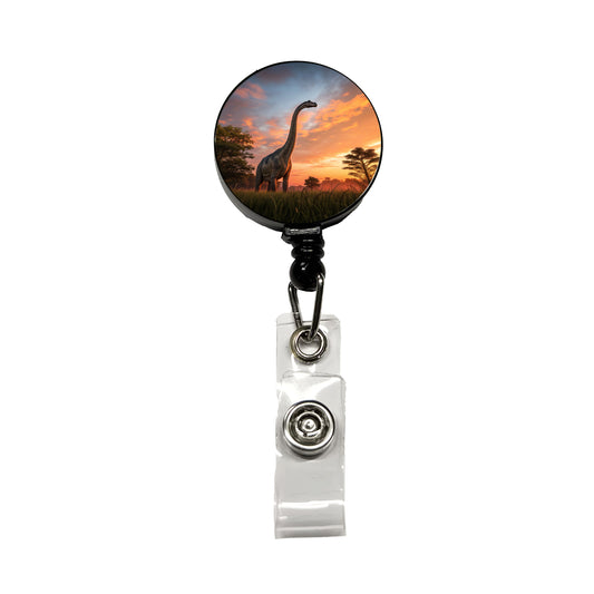 Apatosaurus Sunset Sunrise Dinosaur Retractable ID Key Card Name Tag Badge Holder with Clip