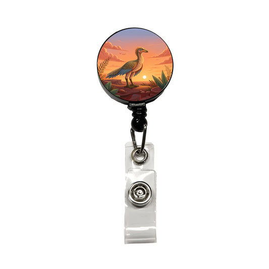 Archaeopteryx Standing Sunset Dinosaur Retractable ID Key Card Name Tag Badge Holder with Clip