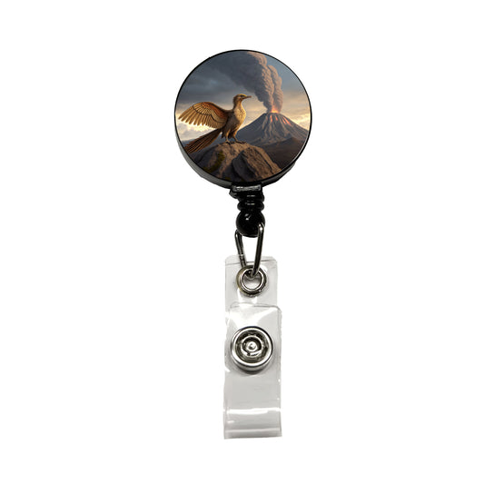 Archaeopteryx Volcano Erupting Dinosaur Retractable ID Key Card Name Tag Badge Holder with Clip