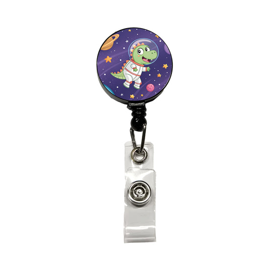 Astronaut Dinosaur Floating Outer Space Planets Retractable ID Key Card Name Tag Badge Holder with Clip