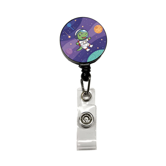Astronaut Dinosaur In Space Suit Planets Retractable ID Key Card Name Tag Badge Holder with Clip